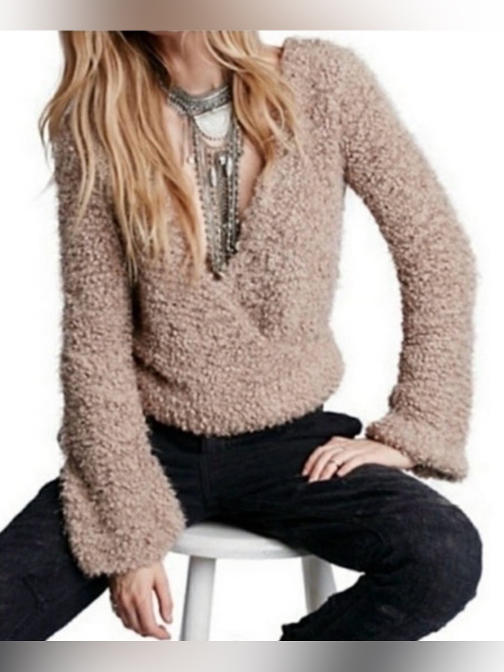 Free People Teddy Marshmallow Furry Wrap Sweater, Size M